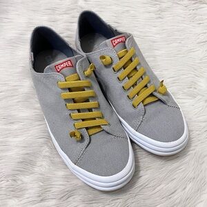 Camper Hoops Sneakers Gray Cotton Canvas Yellow Elastic Laces Sporty Shoes 41